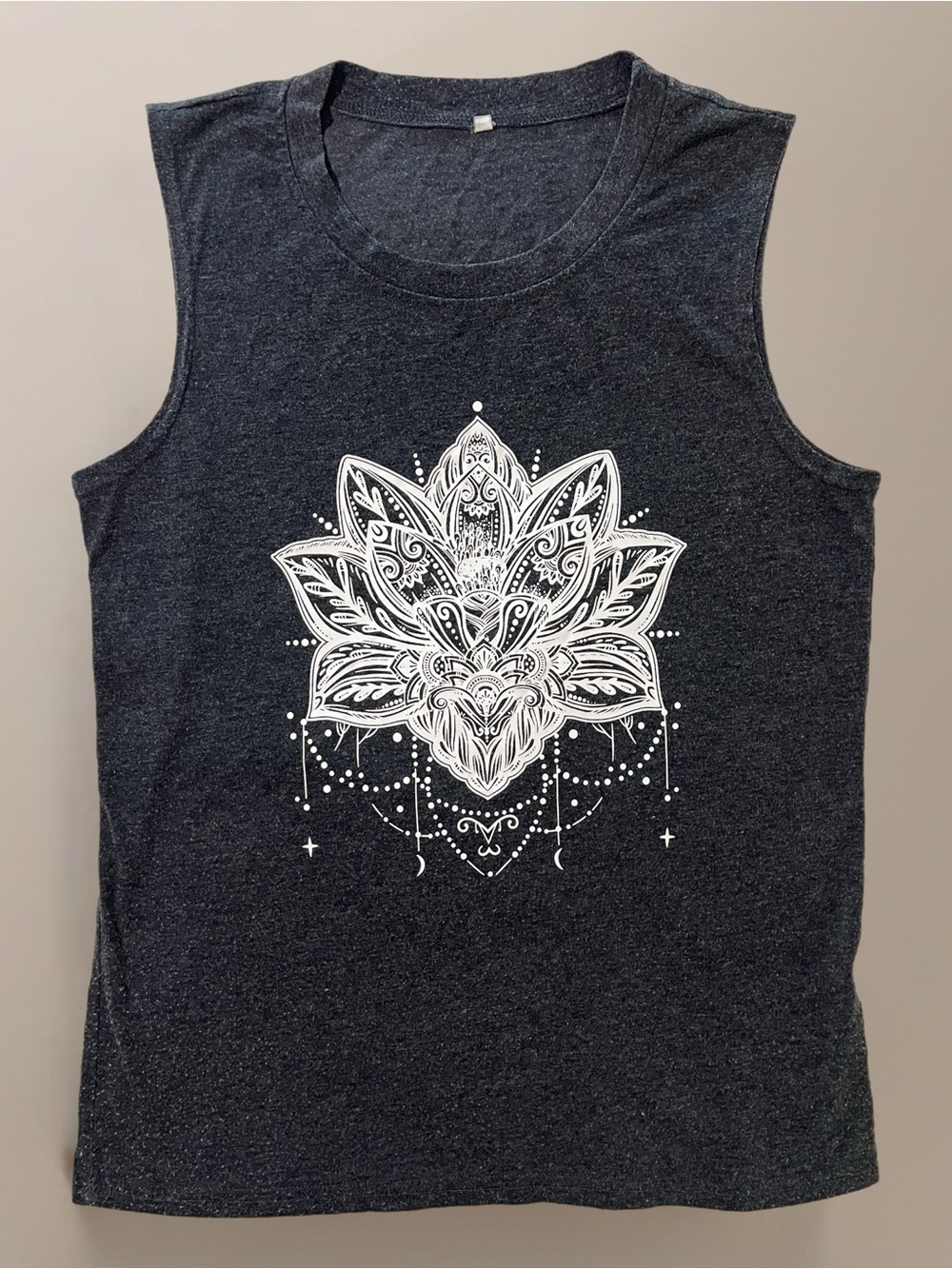 🪷 Townown Dark Heather Gray w/ White Mandala Graphic Muscle Tee | Women’s Sz Sm